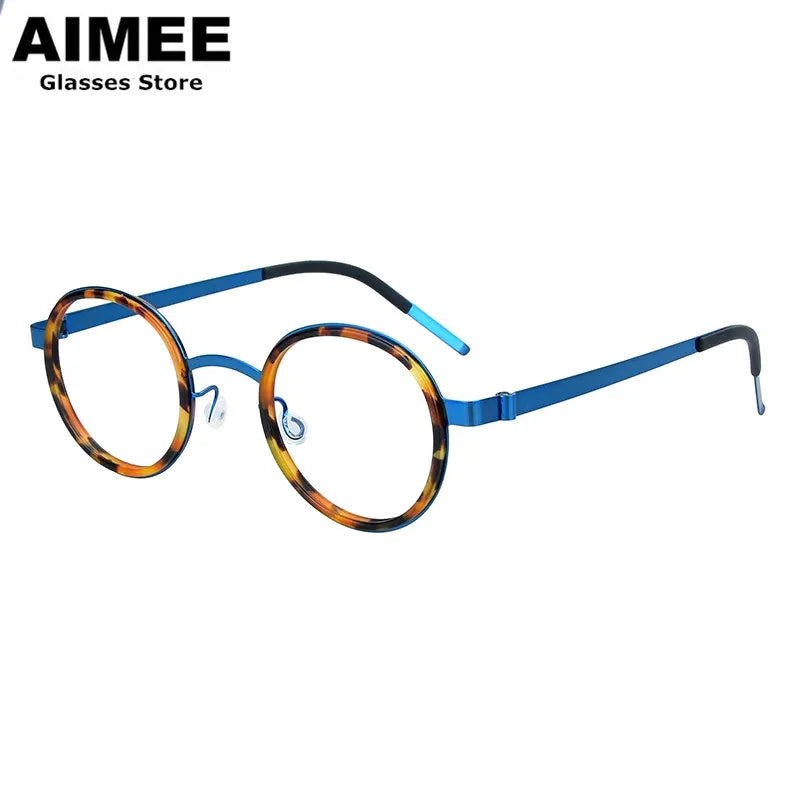 Aimee Women's Full Rim Round Screwless Titanium Acetate Eyeglasses 61011