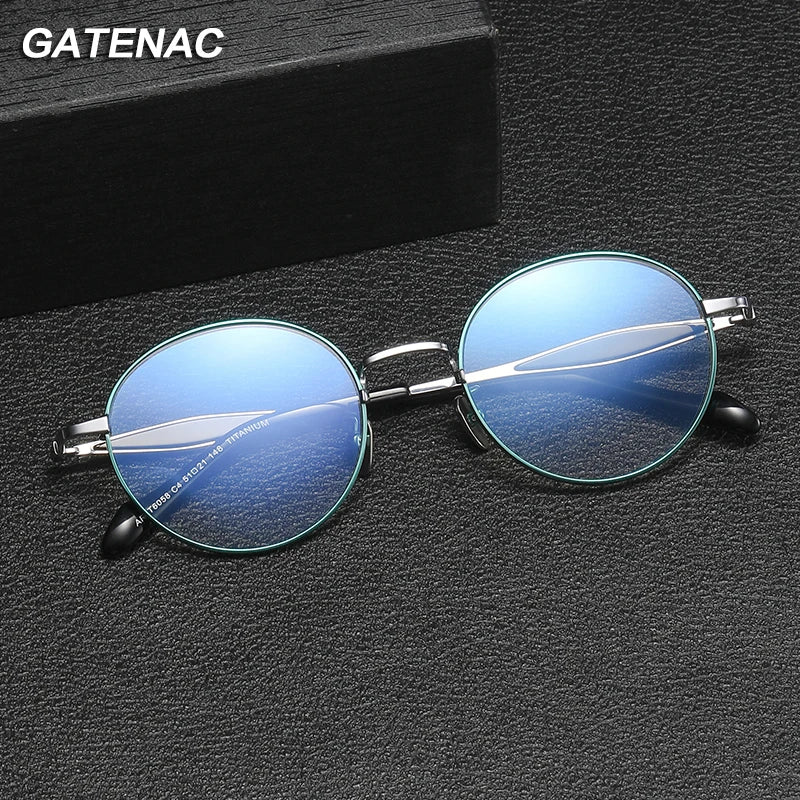Gatenac Unisex Full Rim Round Titanium Eyeglasses Gxyj1160 Full Rim Gatenac   