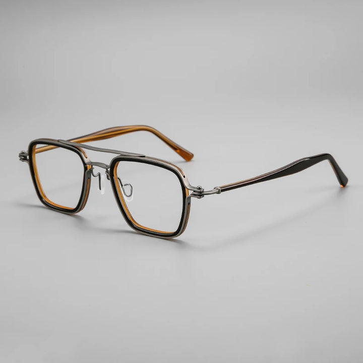 Black Mask Unisex Full Rim Square Double Bridge Titanium Acetate Eyeglasses 365875