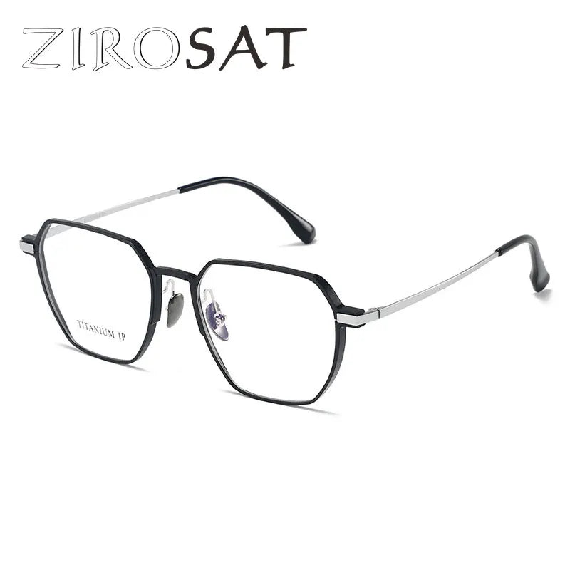 Zirosat Unisex Full Rim Flat Top Polygon Titanium Eyeglasses 20226
