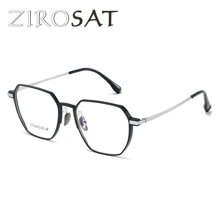 Zirosat Unisex Full Rim Flat Top Polygon Titanium Eyeglasses 20226