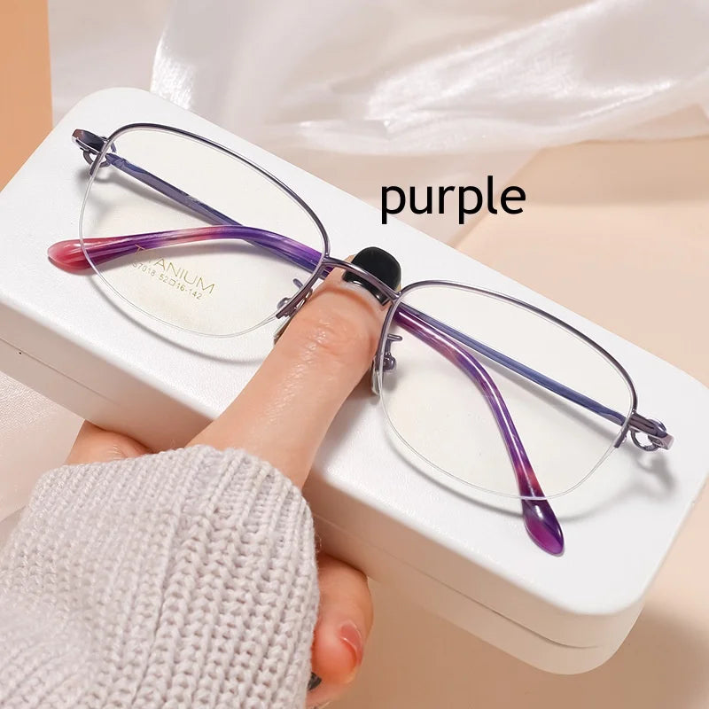 KatKani Women's Semi Rim Square Titanium Eyeglasses S7018 Semi Rim KatKani Eyeglasses purple  