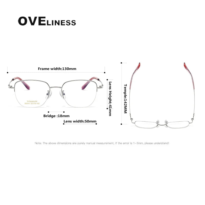 Oveliness Women's Semi Rim Square Oval Titanium Eyeglasses 6014 Semi Rim Oveliness   