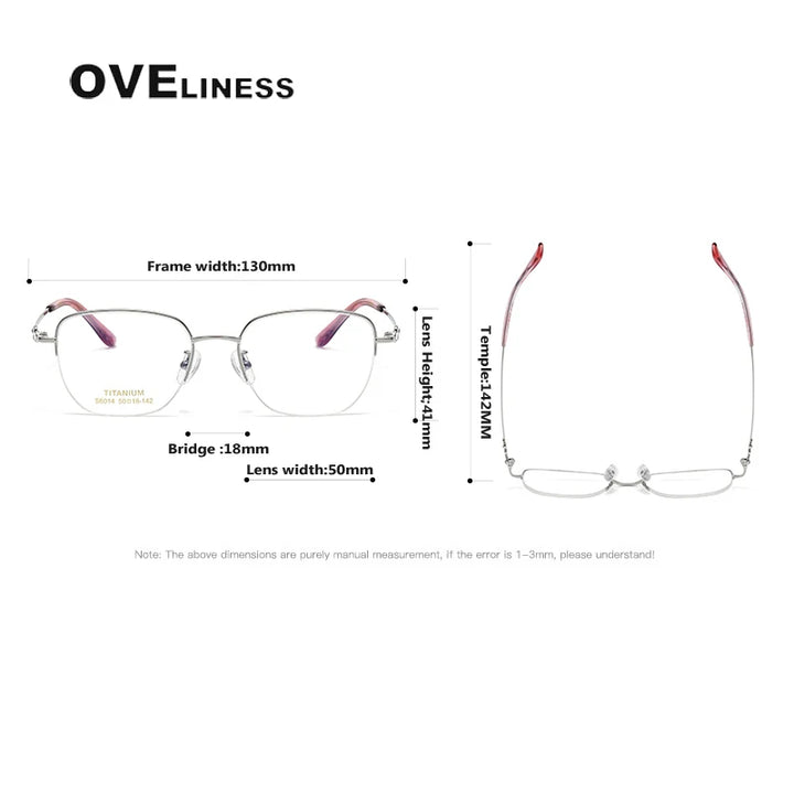 Oveliness Women's Semi Rim Square Oval Titanium Eyeglasses 6014 Semi Rim Oveliness   