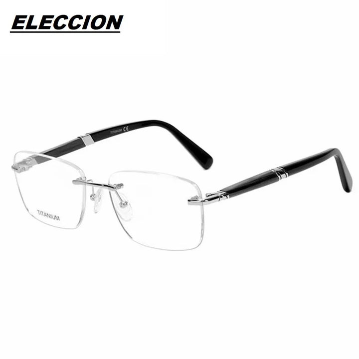 Eleccion Unisex Rimless Square Titanium Rosewood Eyeglasses 11801 Rimless Eleccion Silver CHINA