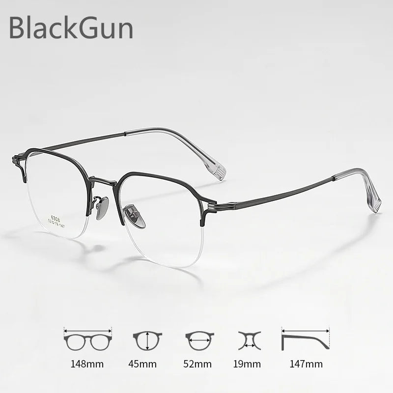 KatKani Men's Semi Rim Square Alloy Eyeglasses 6308 Semi Rim KatKani Eyeglasses Black Gun  