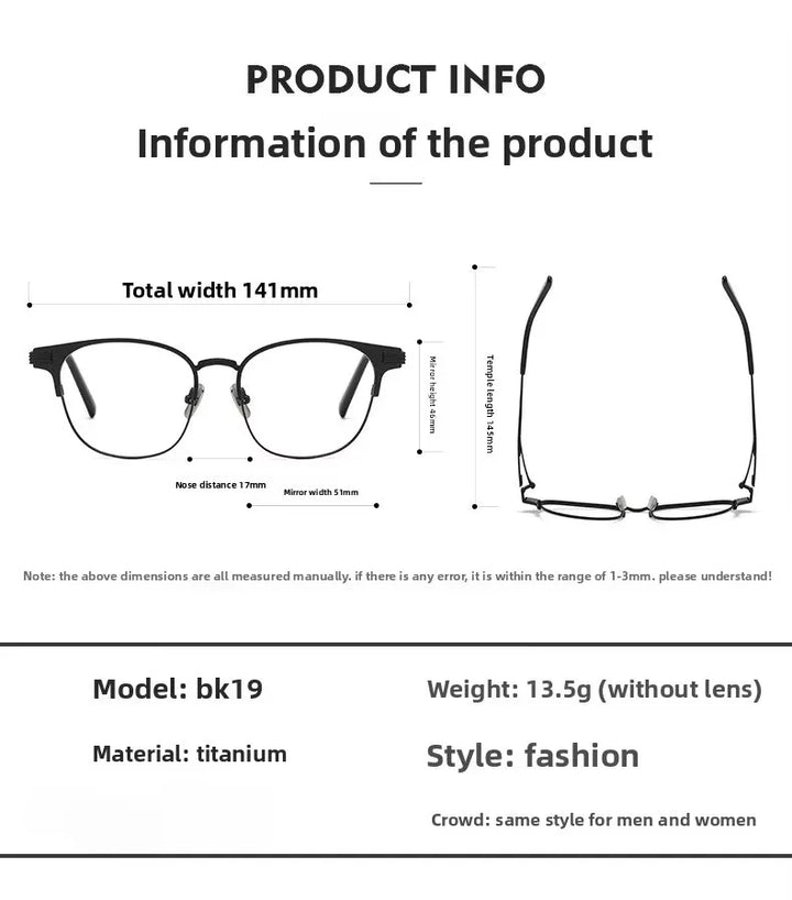 Ovelinesss Unisex Full Rim Square Brow Line Titanium Eyeglasses 369193