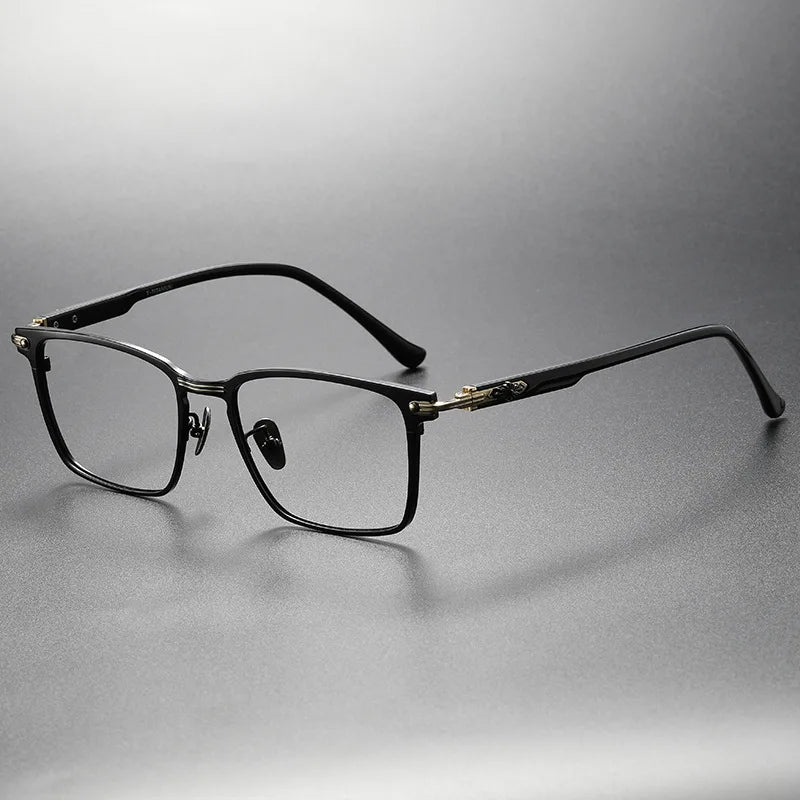 Hdcrafter Men's Full Rim Big Square Titanium Acetate Eyeglasses 91160