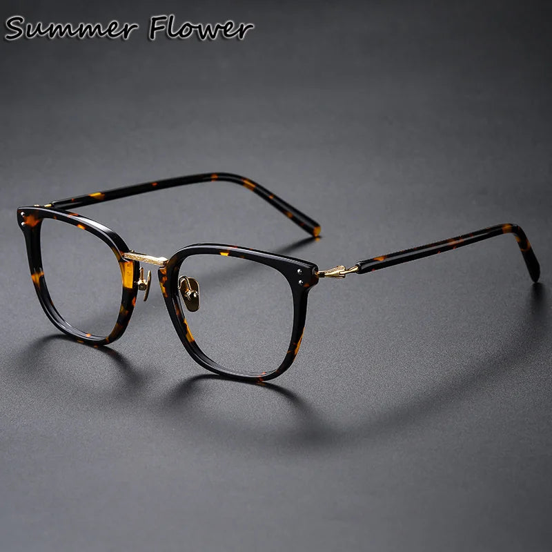 Summer Flower Unisex Full Rim Square Acetate Titanium Eyeglasses 84820 Full Rim Summer Flower Leopard