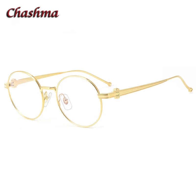 Chashma Ochki Unisex Full Rim Round Titanium Eyeglasses 0293 Full Rim Chashma Ochki Gold  