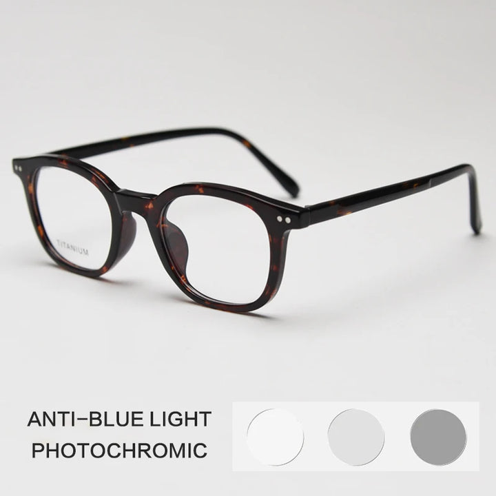 Gatenac Unisex Full Rim Square Tr 90 Titanium Photochromic Reading Glasses 98598