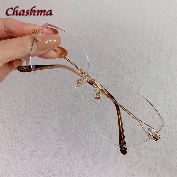 Chashma Ochki Women's Rimless Cat Eye Titanium Eyeglasses 1337 Rimless Chashma Ochki Gold Transparent  