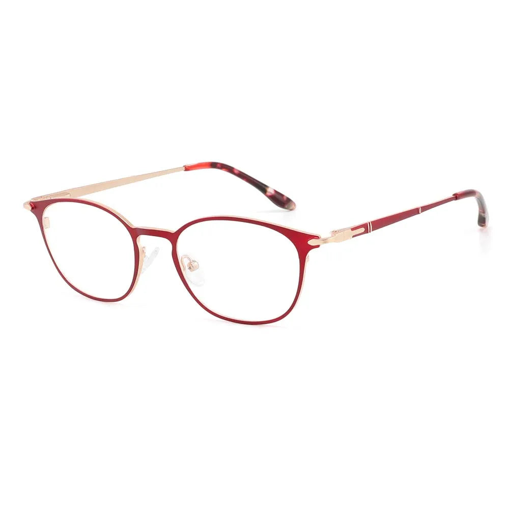 Laoyehui Women's Full Rim Round Alloy Acetate Reading Glasses L8973 Reading Glasses Laoyehui C2 +100 