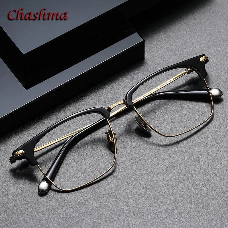 Chashma Ochki Unisex Full Rim Square Acetate Titanium Eyeglasses 19339 Full Rim Chashma Ochki   