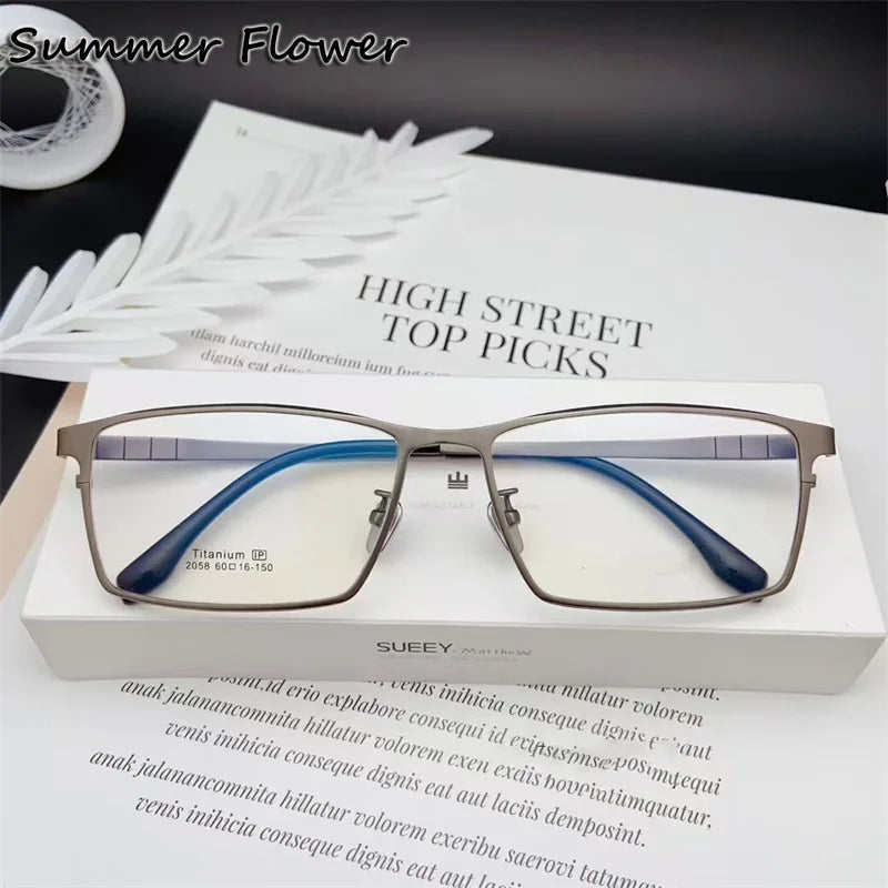 Summer Flower Men's Full Rim Polygon Square Titanium Eyeglasses 205844