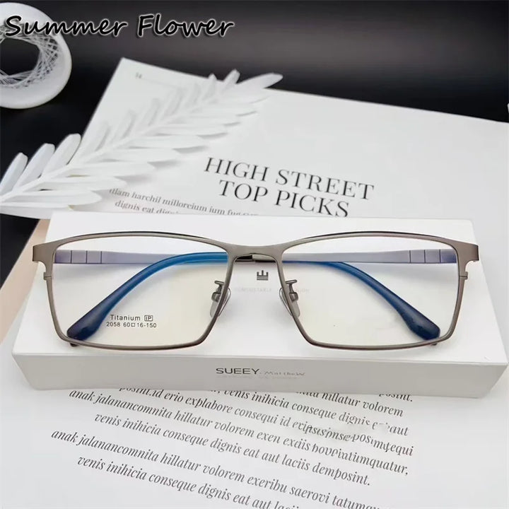Summer Flower Men's Full Rim Polygon Square Titanium Eyeglasses 205844