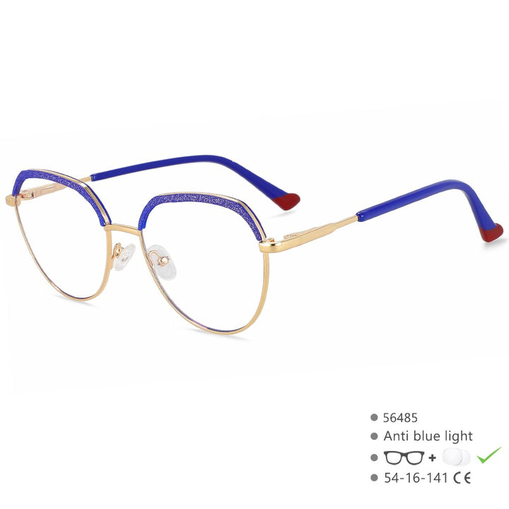 CCSpace Women's Full Rim Round Brow Line Alloy Eyeglasses 56485 Full Rim CCspace C5GoldBlue  