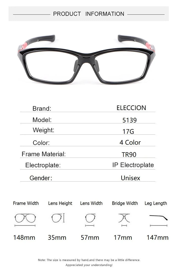 Eleccion Men's Full Rim Square Tr 90 Titanium Sport Eyeglasses 5139