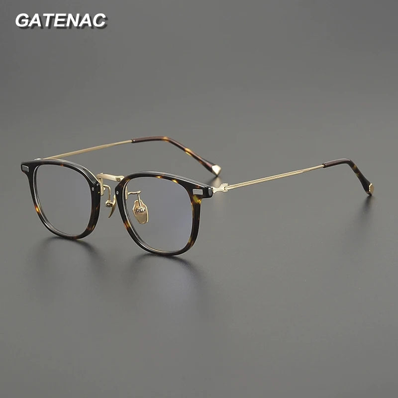 Gatenac Unisex Full Rim Round Square Acetate Titanium Eyeglasses G8003