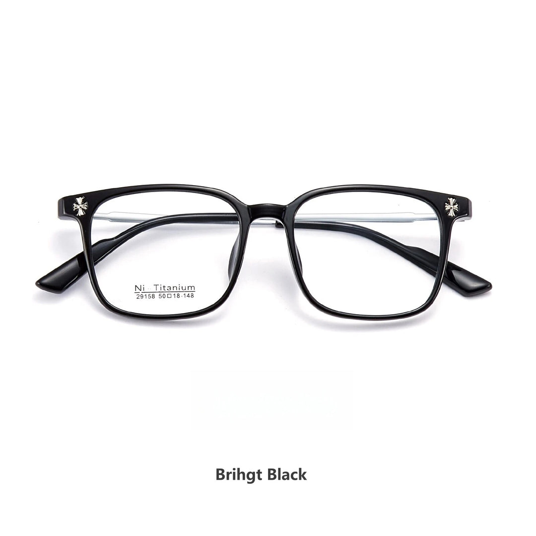 KatKani Unisex Full Rim Square Tr 90 Titanium Eyeglasses 29158 Full Rim KatKani Eyeglasses Brihgt Black  