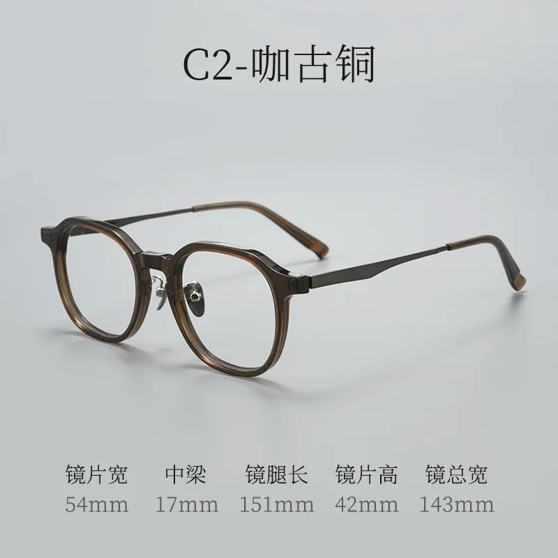 Bclear Unisex Full Rim Round Square Acetate Titanium Eyeglasses 633574