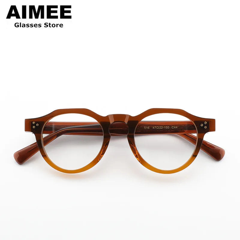 Aimee Unisex Full Rim Flat Top Round Acetate Eyeglasses 519040