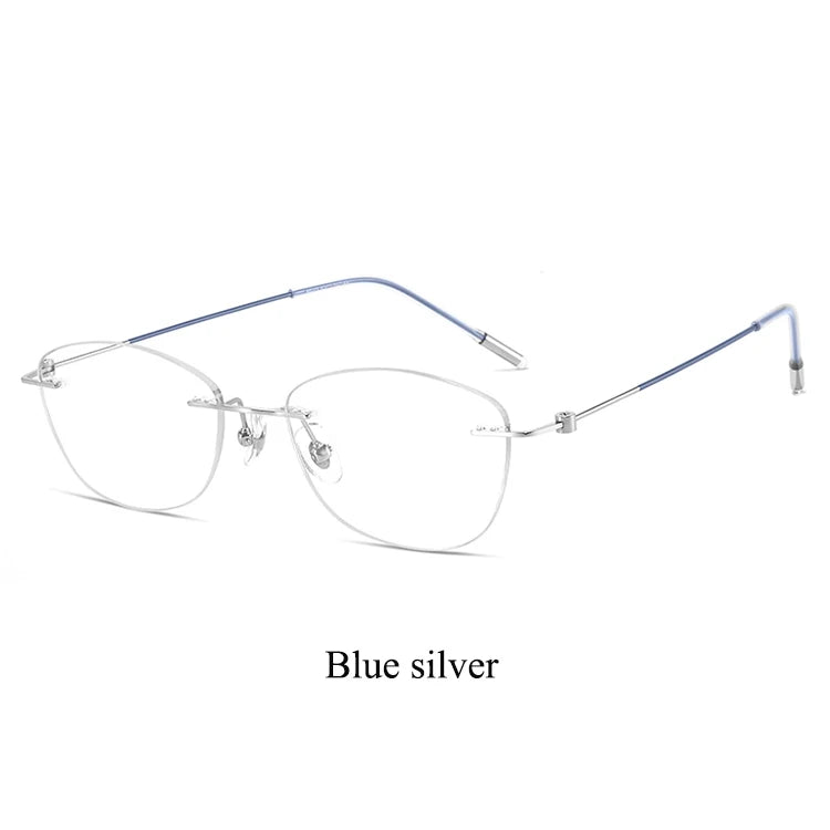 Bclear Women's Rimless Oval Cat Eye Titanium Eyeglasses 46071 Rimless Bclear Blue Silver