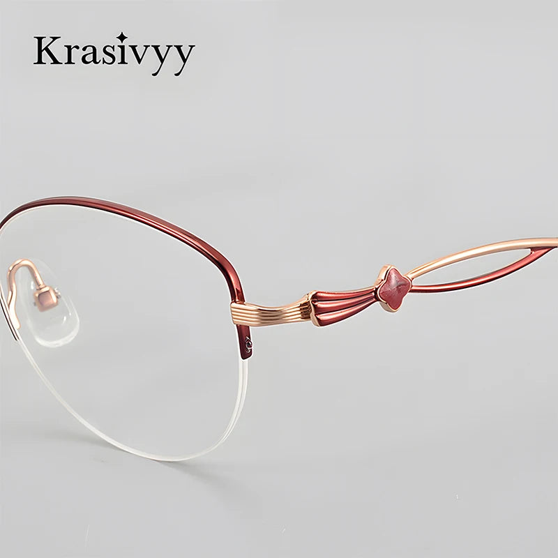 Krasivyy Women's Semi Rim Oval Round Titanium Eyeglasses 443011 Semi Rim Krasivyy   