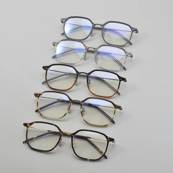 Hewei Unisex Full Rim Polygonal Oval Titanium Acetate Eyeglasses 59564
