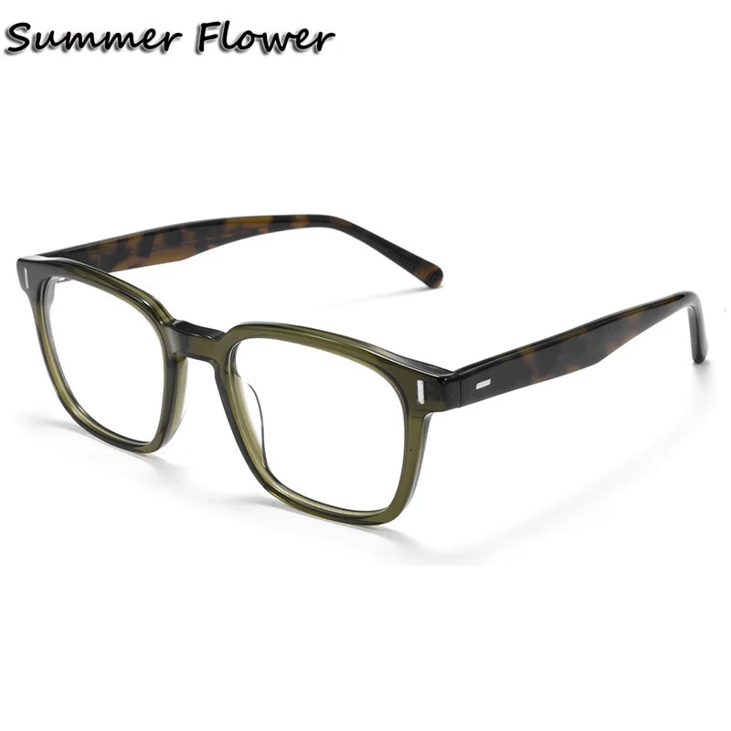 Summer Flower Men's Full Rim Square Brow Line Acetate Eyeglasses 691006