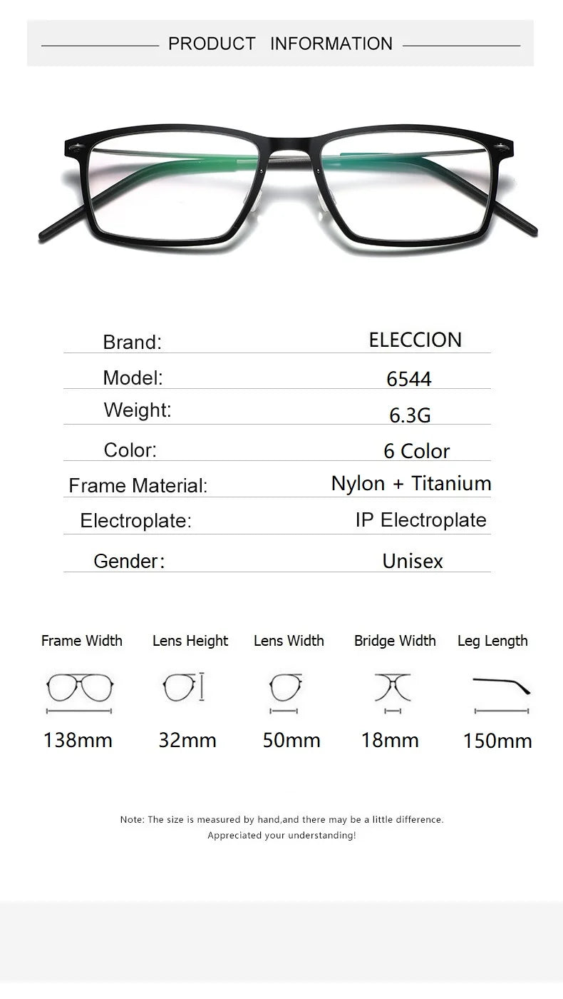 Eleccion Women's Full Rim Square Screwless Nylon Titanium Eyeglasses 6544