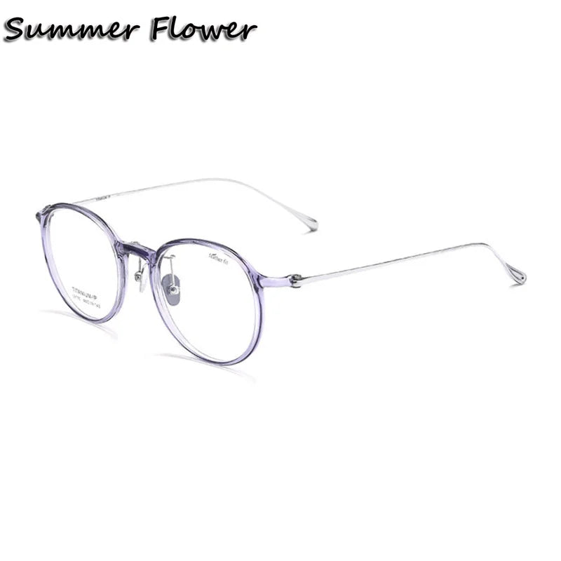 Summer Flower Women's Full Rim Round Tr 90 Titanium Eyeglasses 89110 Full Rim Summer Flower Transparent Purple