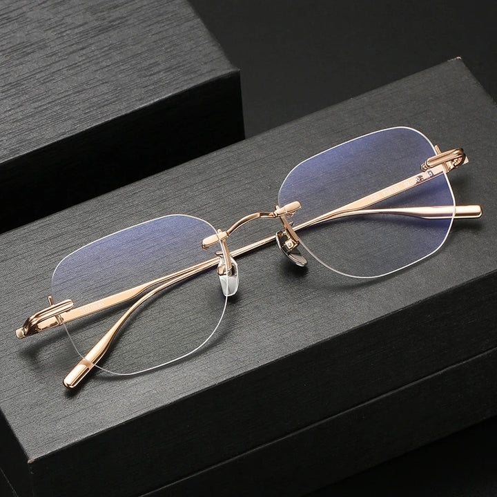 Yimaruili Unisex Rimless Oval Square Titanium Eyeglasses 41013 Rimless Yimaruili Eyeglasses