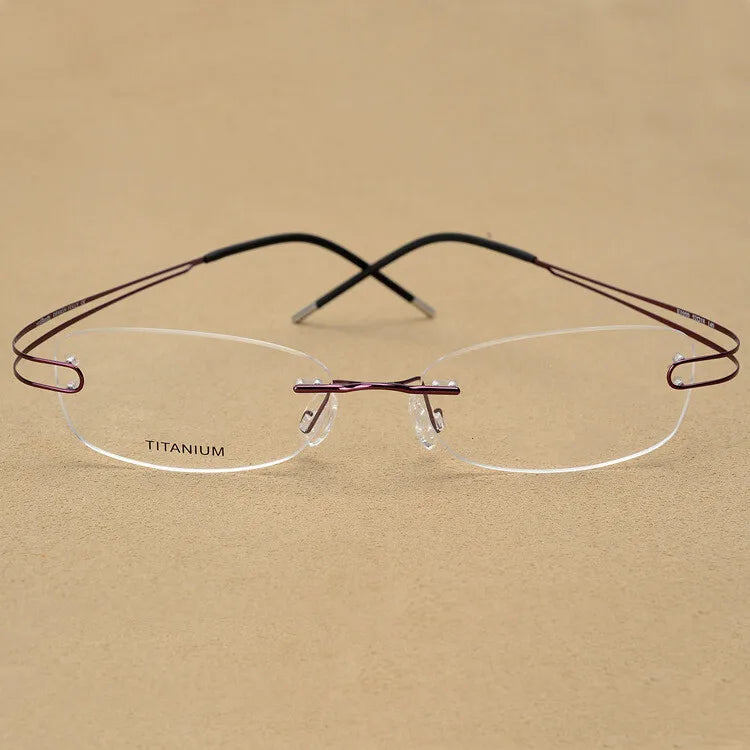 CCspace Unisex Rimless Rectangle Titanium Alloy Eyeglasses 300880 Rimless CCSpace Purple  