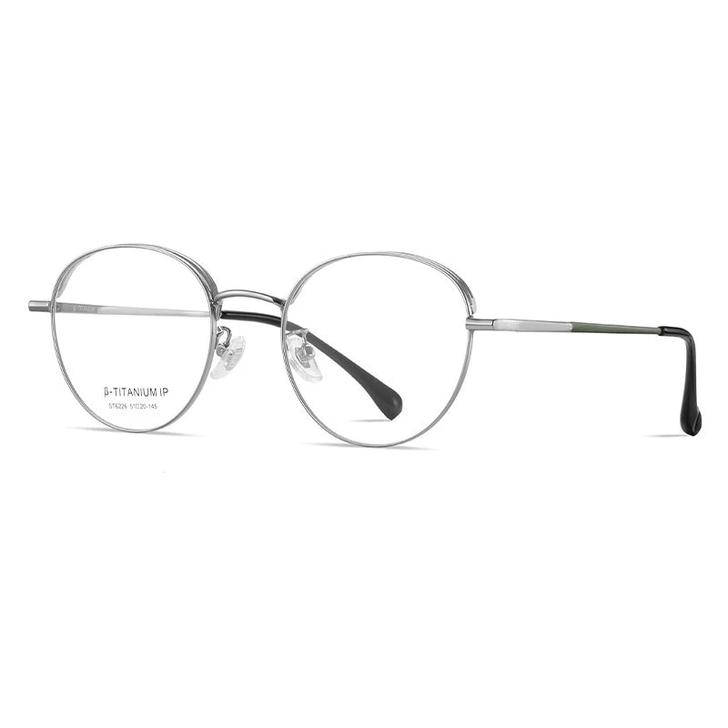 KatKani Unisex Full Rim Round Oval Titanium Alloy Eyeglasses 6226 Full Rim KatKani Eyeglasses Silver  