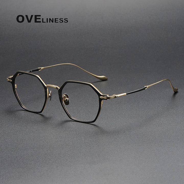 Oveliness Unisex Full Rim Polygon Titanium Eyeglasses Om3133 Full Rim Oveliness black gold  