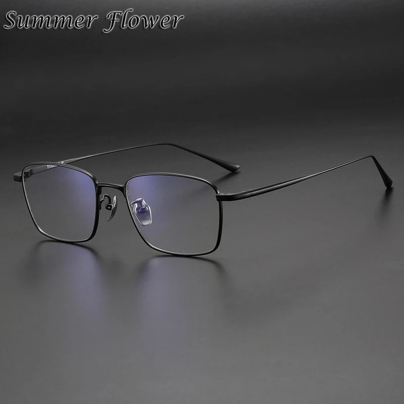 Summer Flower Men's Full Rim Polygon Square Titanium Eyeglasses 814040 Full Rim Summer Flower Black Gold