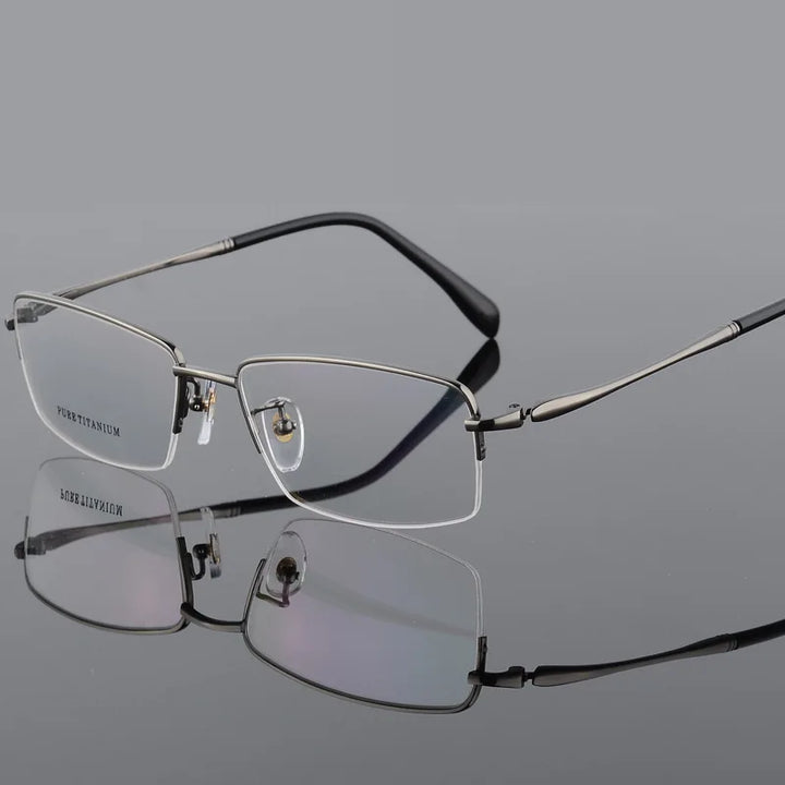 Bclear Men's Semi Rim Oversized Square Titanium Eyeglasses 82964