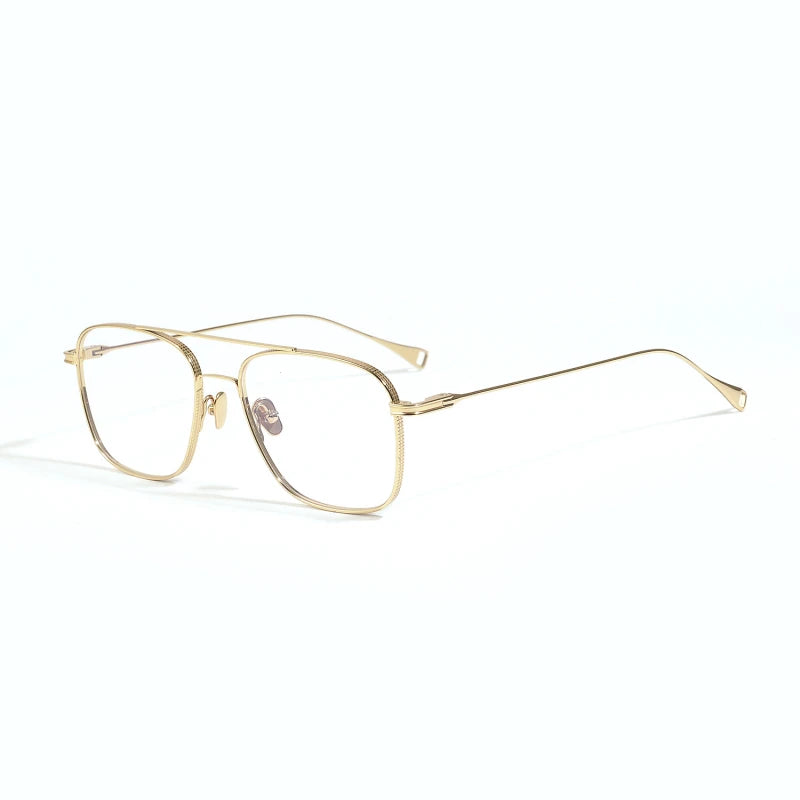 Black Mask Unisex Full Rim Square Double Bridge Titanium Eyeglasses 49015 Full Rim Black Mask Gold