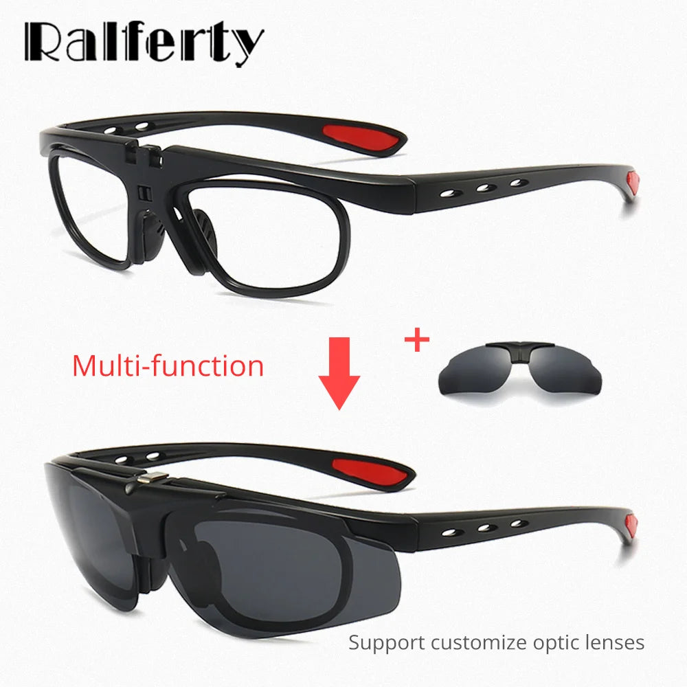 Ralferty Men's Full Rim Square Acetate Eyeglasses Clip On Polarized Sunglasses R6162 With Clip Ons Ralferty   