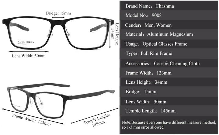 Chashma Ochki Women's Full Rim Square Aluminum Eyeglasses 90084