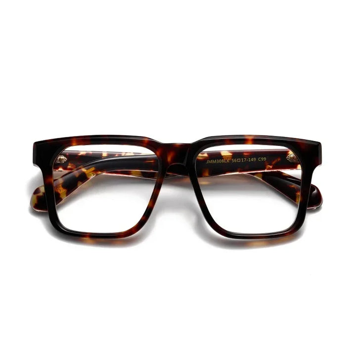 Muzz Men's Full Rim Square Thick Acetate Temple Eyeglasses 842308 Full Rim Muzz Leopard