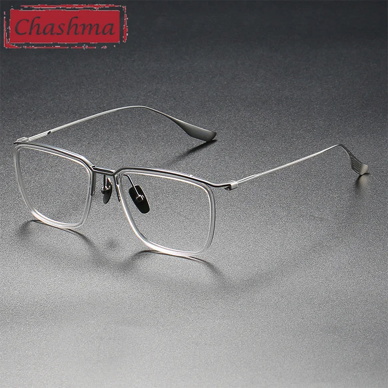 Chashma Ochki Unisex Full Rim Square Titanium Acetate Eyeglasses 84106 Full Rim Chashma Ochki Transparent Silver  