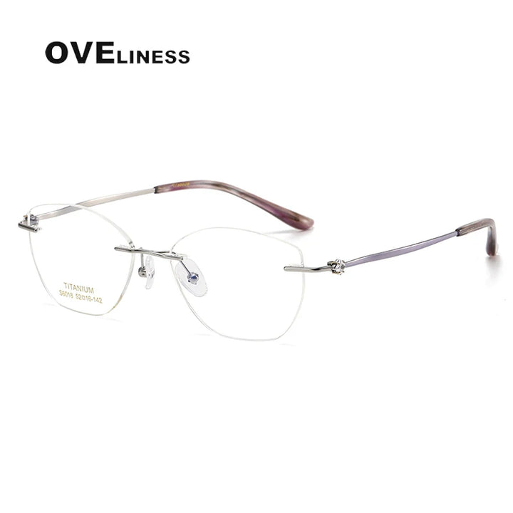 Oveliness Women's Rimless Square Cat Eye Titanium Eyeglasses 6018 Rimless Oveliness silver purple  