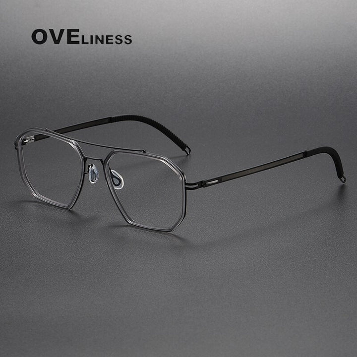 Oveliness Unisex Full Rim Square Double Bridge Acetate Titanium Eyeglasses 8202316 Full Rim Oveliness grey black  