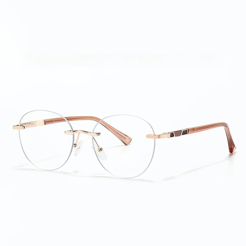 Xbora Women's Rimless Round Oval Alloy Tr 90 Eyeglasses 579008