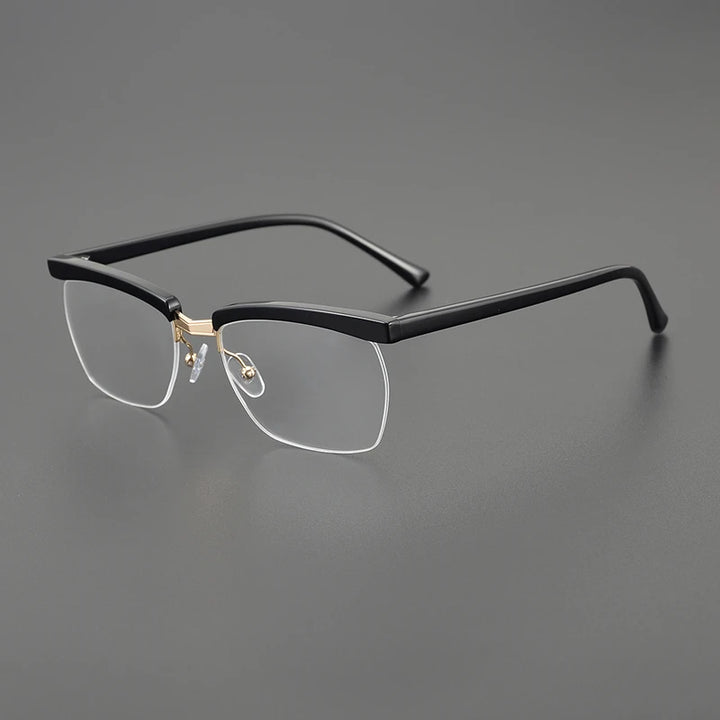 Black Mask Men's Semi Rim Square Brow Line Acetate Eyeglasses Th001 Semi Rim Black Mask Black-Gold  