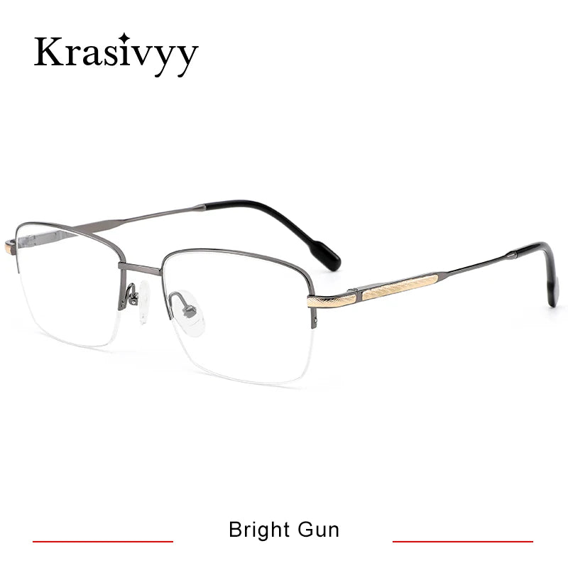Krasivyy Men's Semi Rim Square Titanium Eyeglasses 35027