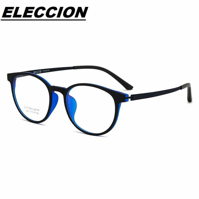 Eleccion Unisex Full Rim Round Tr 90 Titanium Eyeglasses 3091 Full Rim FuzWeb C5. Black Blue