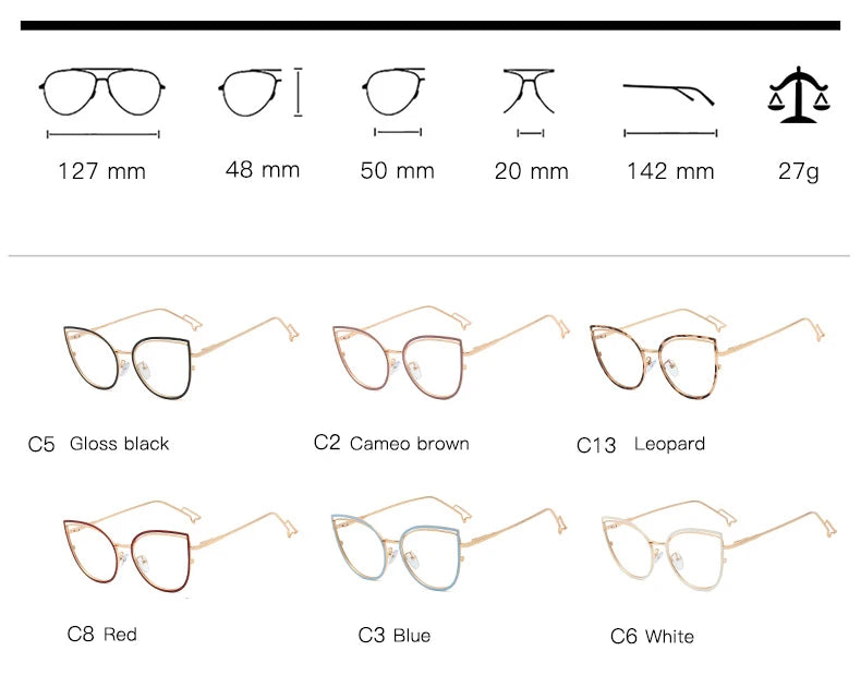 Handoer Women's Full Rim Oval Cat Eye Alloy Tr 90 Eyeglasses 95597